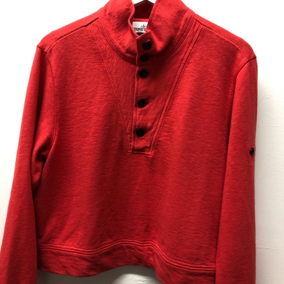 Stone Island Cropped Button Neck Pullover Sweatshirt - Picture 2 of 8